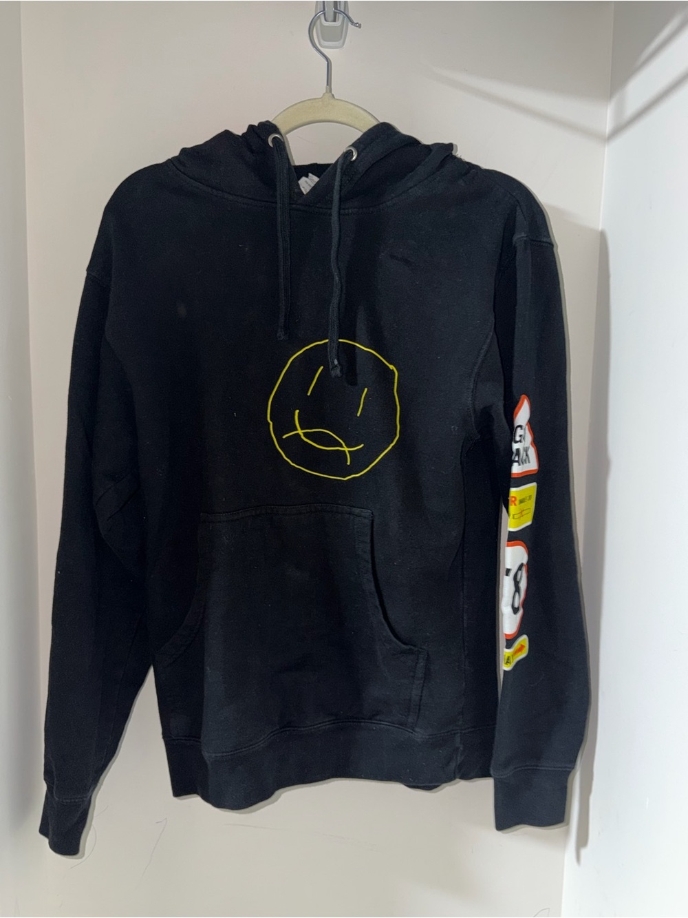 Women’s Tate McRae Black Hoodie with Yellow Smiley Graphic